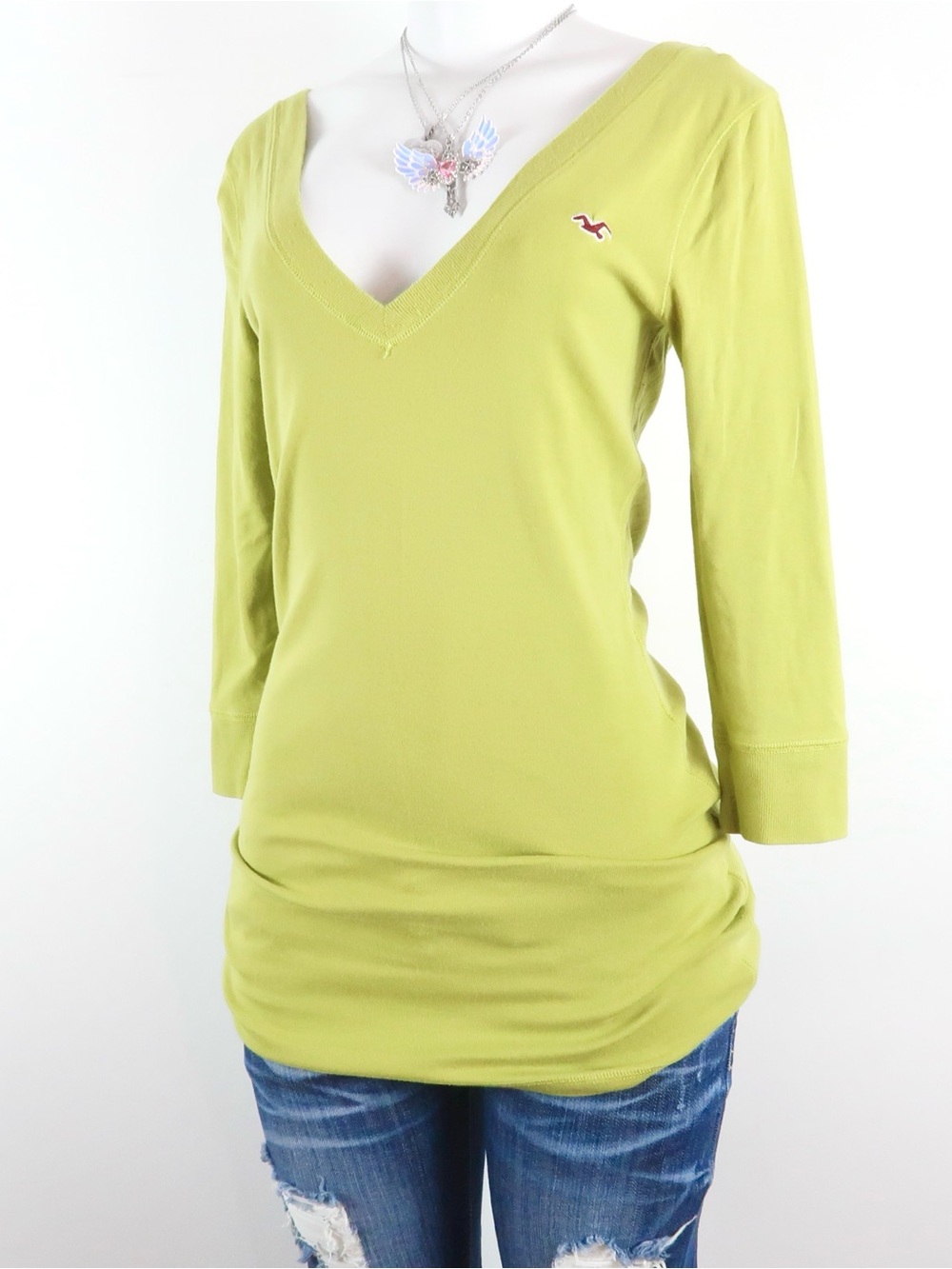 y2k hollister lime green v neck long sleeve top 2000s